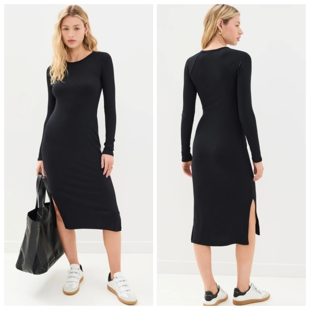 New Beyond Yoga Contours Ribbed Long Sleeve Black Dress Medium NWT